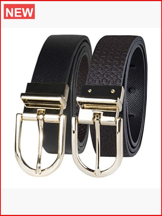 Reversible Leather Belt with Metal Roller Buckle for Jeans and Dresses main image 4